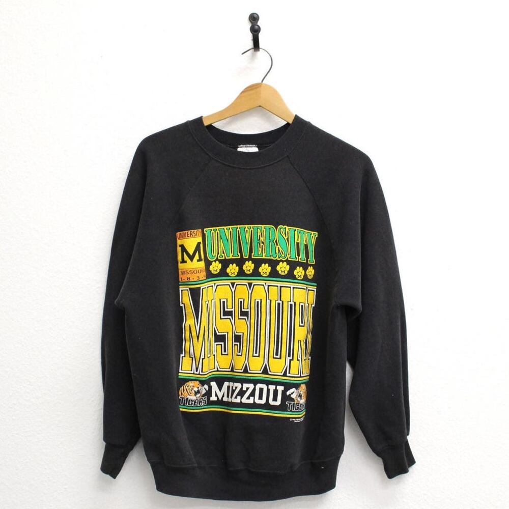 Vintage 90s Mizzou Missouri Tigers Black Sweatshirt Mens Medium NCAA